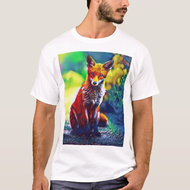 T-shirt Jolie Red Fox Portrait Peinture Art numérique T-sh (Devant)