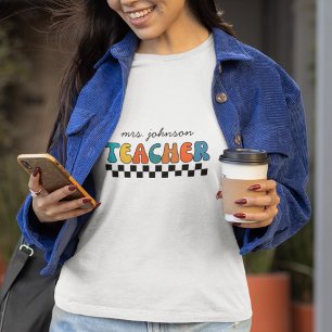 T-shirt Jolie Retro Enseignant Super & À damiers