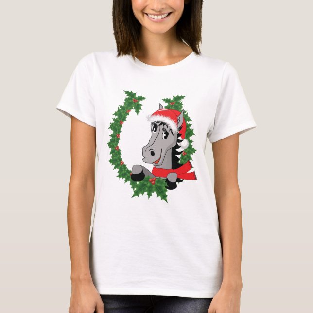 T-shirt Jolie robe de Noël Cheval Sleepshirt Chemise (Devant)