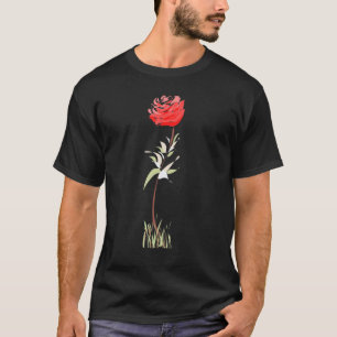 T-shirt Jolie Rose Avec Feuilles Vertes  Jardinier De Fleu