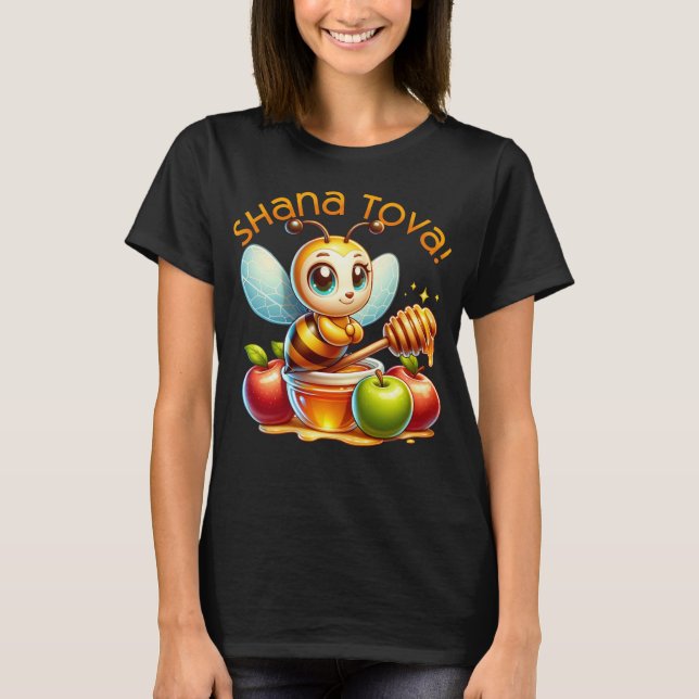 T-shirt Jolie Shana Tova Miel Abeille aux pommes (Devant)