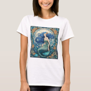 T-shirt Jolie sirène Art Nouveau Art Déco Bleu