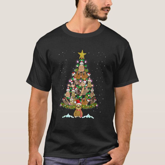 T-shirt Jolie Sloth Christmas Tree Sloth Santa Hat Men Wom (Devant)