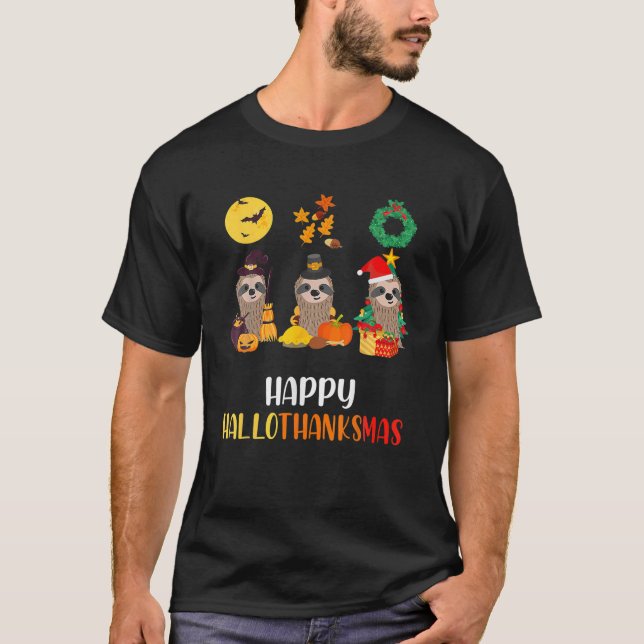 T-shirt Jolie Sloth Halloween Noël Joyeux Hallothanksma (Devant)