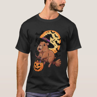 T-shirt Jolie Sorcière Capybara Chevauchant un Balai Hallo