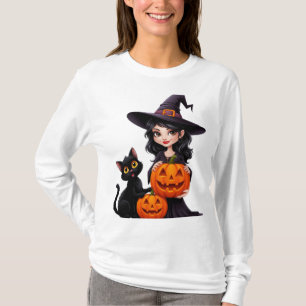 T-shirt Jolie Sorcière Chats Noirs Citrouille Halloween 🧙