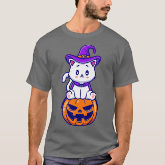 T-shirt Jolie Sorcière De Chat Assis Sur Un Dessin Citroui