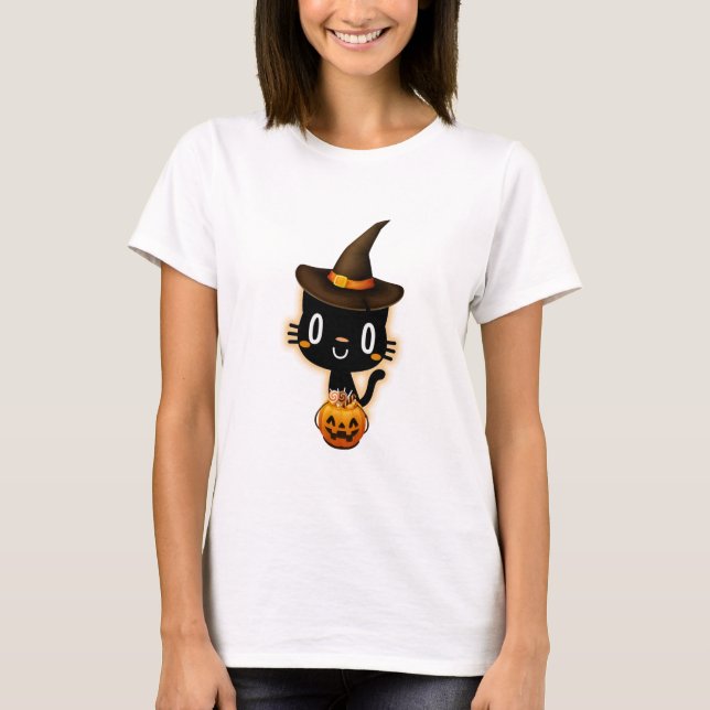T-shirt Jolie sorcière de chat noir Halloween (Devant)