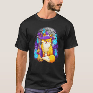 T-shirt Jolie Sorcière Renard Halloween Avec Lune Et Arbre