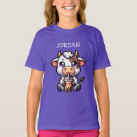 Jolie vache bébé Boire Boba Kawaii Cartoon