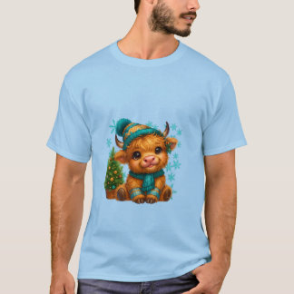 T-shirt Jolie vache des Highlands d'hiver pour Noël – Bébé
