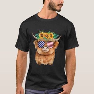 T-shirt Jolie vache écossaise des Highlands florale aquare