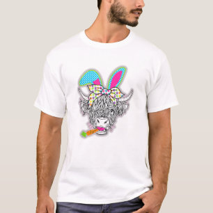 T-shirt Jolie Vache Highland Vache lapin de Pâques Filles 