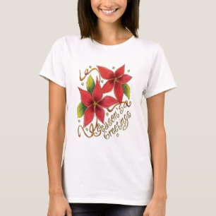 T-shirt Jolies Bonnes Fêtes de Noël avec Poinsettias
