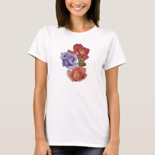 T-shirt jolies fleurs roses rouges et bourgeons roses flor