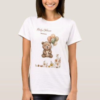 T-shirt Jolis ballons d'ours bohème floraux Baby Shower Fe