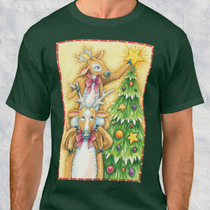 T-shirt Jolis rennes de Noël avec une étoile d'arbre de No