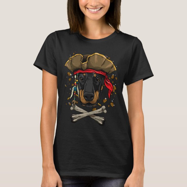 T-shirt Jolly roger d'Halloween Dobermann Pirate Dog (Devant)