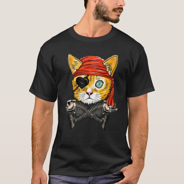 T-shirt Jolly roger Visage de chat Pirate mignon Drapeau H (Devant)