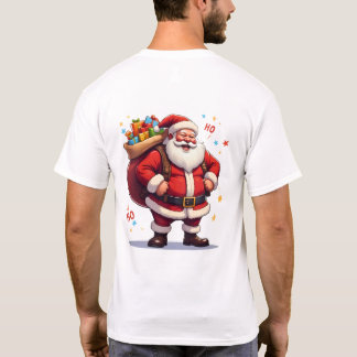 T-shirt Jolly Santa Claus Laughing Ho Ho Ho with Big Bag 