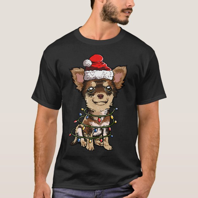 T-shirt Jote Chihuahua Père Noël Feux de Noël Joyeux Noël (Devant)