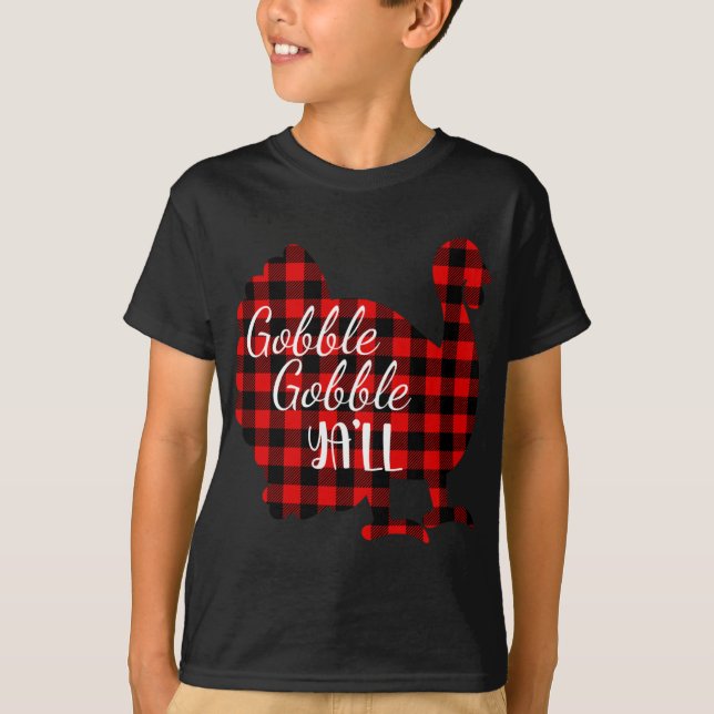 T-shirt Jote Gobble Yall Ya'll Rouge Plaid Thanksgivi (Devant)