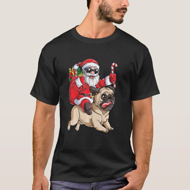 T-shirt Jote Père Noël équitation Carlin chien drôle Carli (Devant)