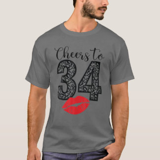 T-shirt Joue À 34 Ans Lèvres Joyeuses Anniversaire Leopard