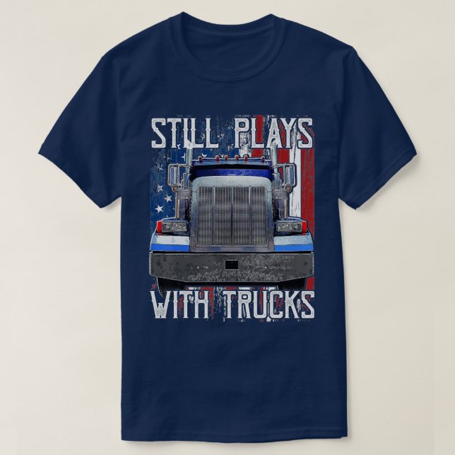 T-shirt Joue avec Camions Funny Truck Driver American Flag (Design devant)