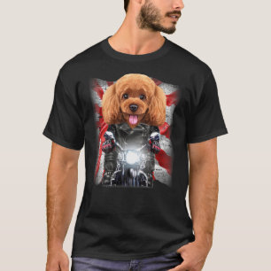 T-shirt Jouet Patriot Poodé Chien Sur Moto Avec Drapeau De