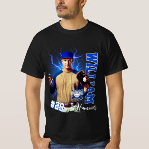 T-shirt Joueur de baseball bleu un photo avec nom