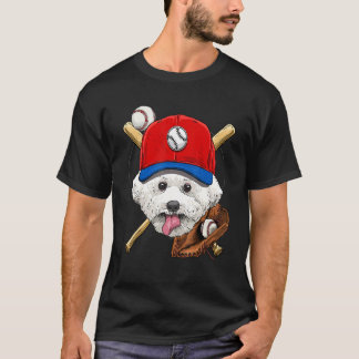 T-shirt Joueur de baseball entraîne Bichon Frise Chien Ani