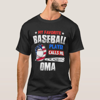 T-shirt Joueur de baseball favori m'appelle Oma US Drapeau