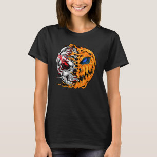 T-shirt Joueur de baseball Halloween Citrouille Skeleton S