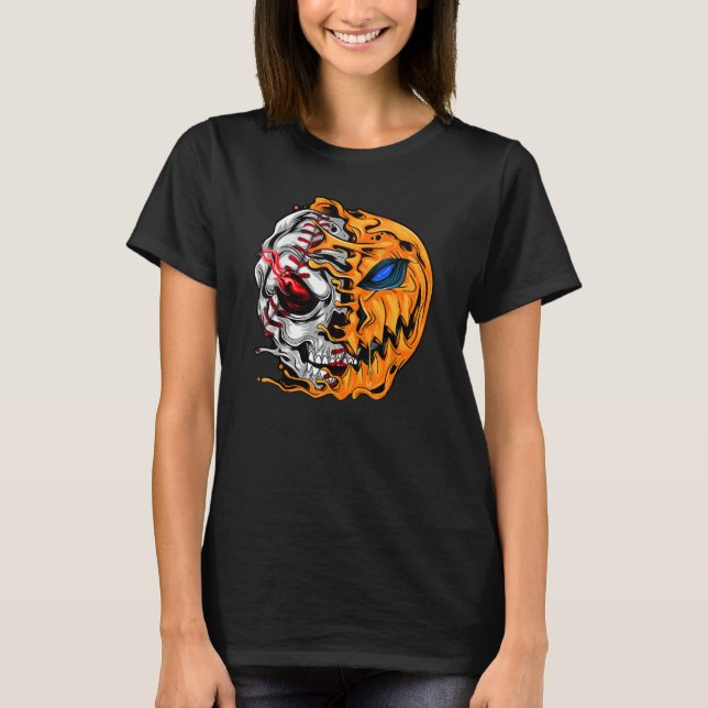 T-shirt Joueur de baseball Halloween Citrouille Skeleton S (Devant)