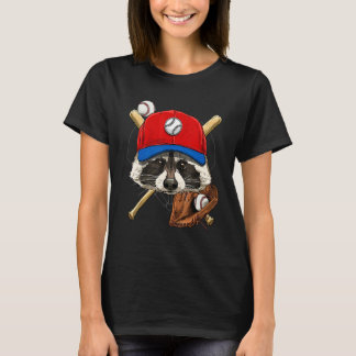 T-shirt Joueur de baseball Raton laveur Lanceur Receveur B