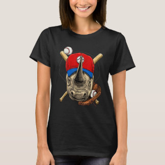 T-shirt Joueur de baseball Rhinocéros Lanceur Receveur Bas