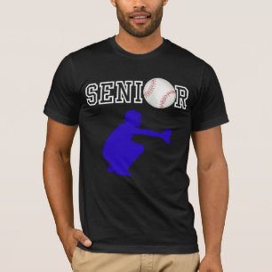 T-shirt Joueur de baseball senior avec silhouette bleue