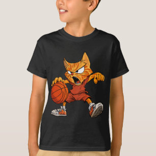 T-shirt Joueur de basket-ball de chat _ Basket-ball Manche