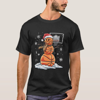 T-shirt Joueur de basketball Snowman Santa Hat Noël