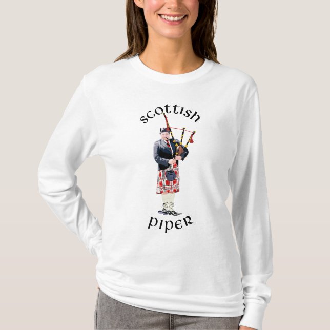 T-shirt Joueur de cornemuse en kilt rouge (Devant)