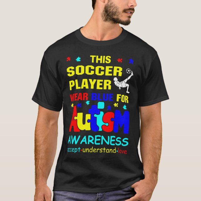 T-shirt Joueur de foot, portez du bleu pour la Sensibilisa (Devant)