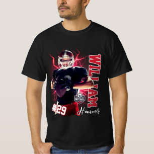 T-shirt Joueur de Football Noir Rouge Nom & Photo Personna