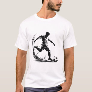 T-shirt Joueur de football silhouette coup de pied vecteur