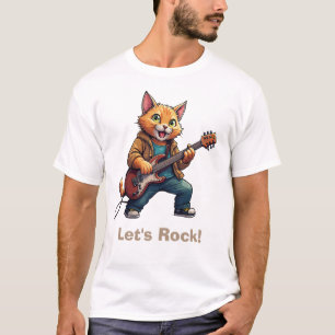 T-shirt Joueur de guitare chat orange