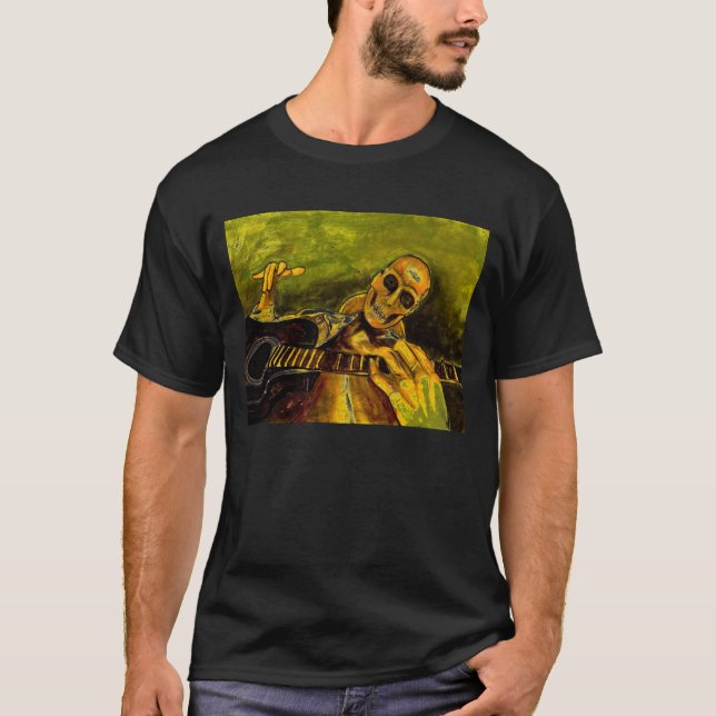 T-shirt joueur de guitare squelettique mauvais (Devant)