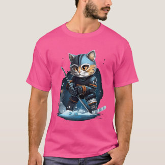 T-shirt Joueur de hockey sur glace Chat Kitten Bâton de ho