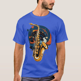 T-shirt Joueur de saxophone de jazz Art abstrait coloré Mu