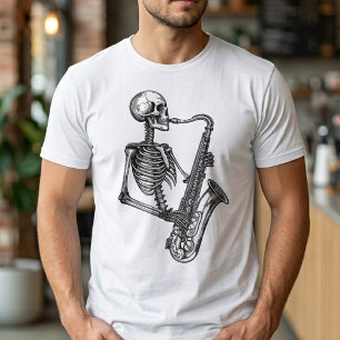 T-shirt Joueur de Saxophone Jazz Skeleton – Amateur de Mus