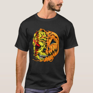 T-shirt Joueur de softball Halloween Citrouille Skeleton S